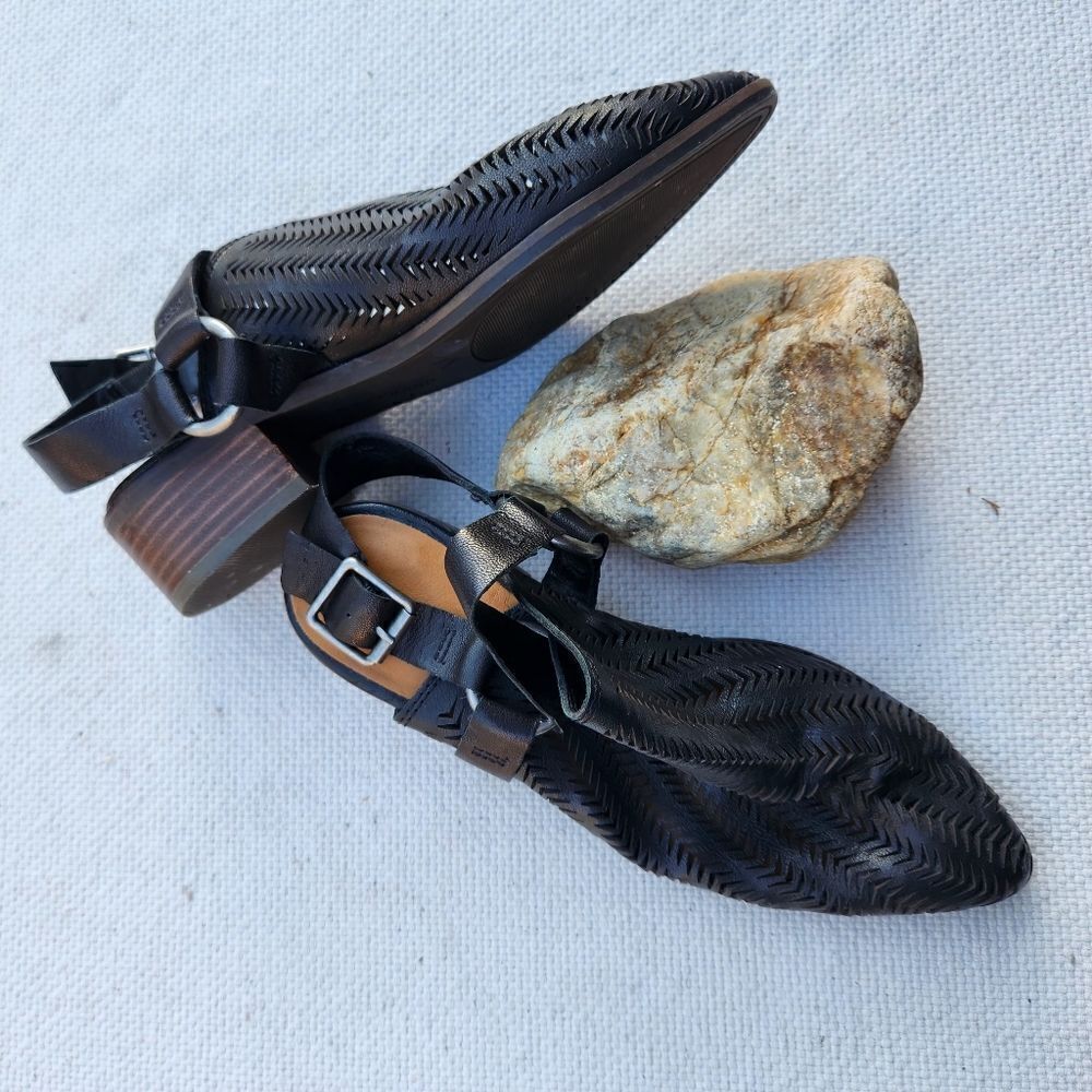 Lucky brand black perforated leather western moto mules